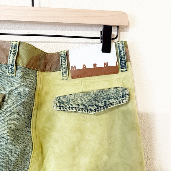 MARNI Cargo Pocket Patchwork Suede Camo Mixed Media Midi Skirt Green Size Medium - Picture 9 of 16